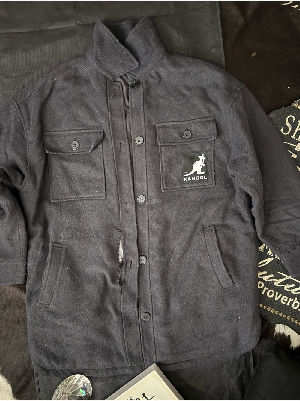 Kangol Men’s Dark Navy Military Button-Up Field Jacket